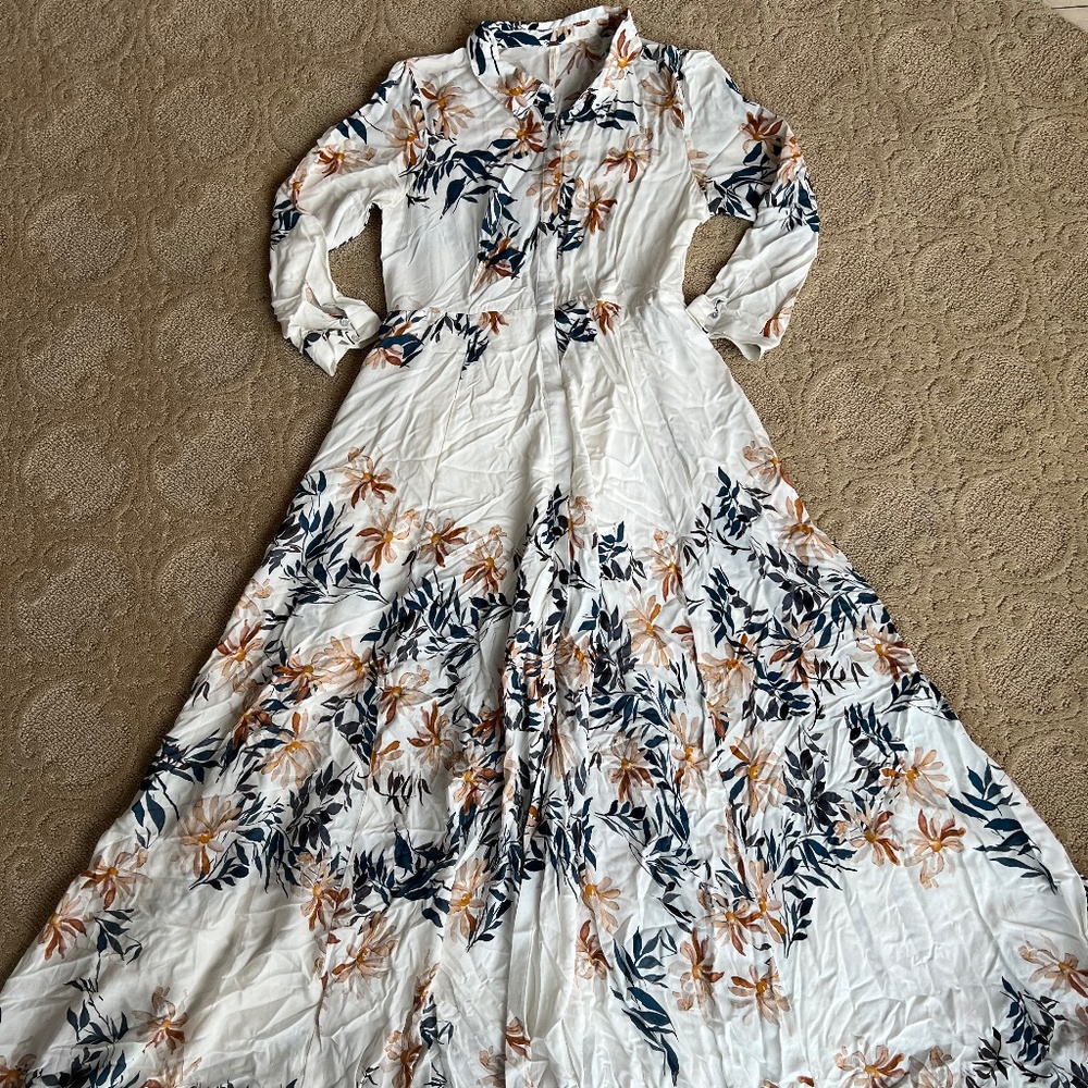 Free People Light & Airy Floral Button-Down Maxi Dress with Sleeves